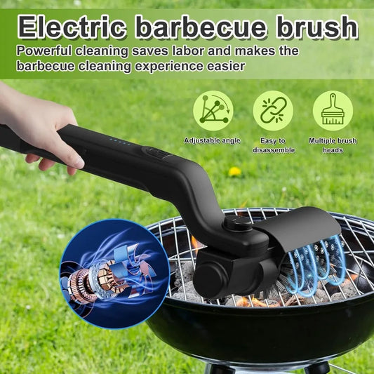 Electric stainless steel rotating BBQ grill cleaning brush for outdoor use - VELEO